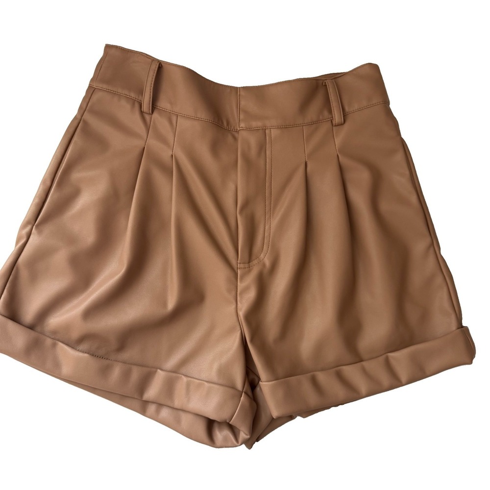 Generation Love Georgie Faux Leather Women Shorts Small Brown Cuffed Pleated EUC